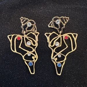 Gold and tri colored gem earrings